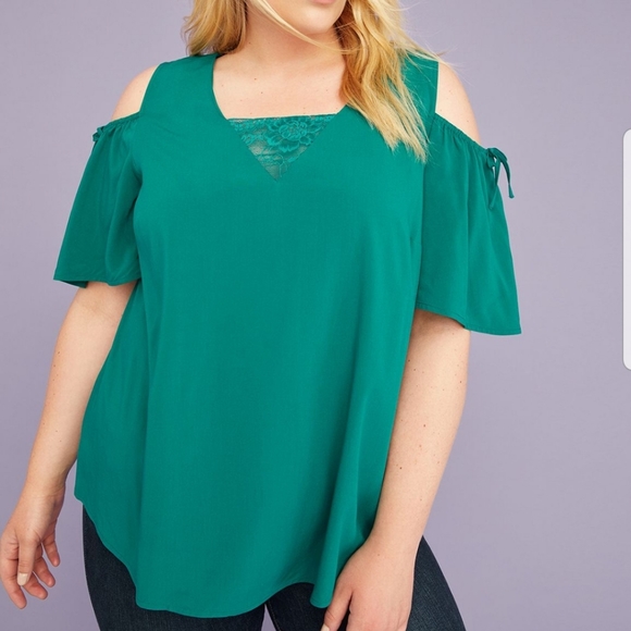 Lane Bryant Tops - Lane Bryant COLD-SHOULDER TOP WITH LACE INSET